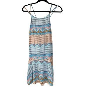 Minkpink Boho Patchwork Mini Dress Strappy Back Blue Pink Size Small